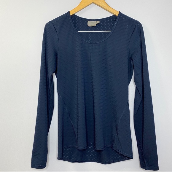 Athleta Chi Dot Mesh Navy Blue Top - Picture 2 of 10